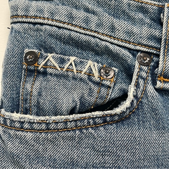 ASKK NY Straight Leg Distressed Embroidered Stitch Blue Jean Size 27 - Picture 6 of 16
